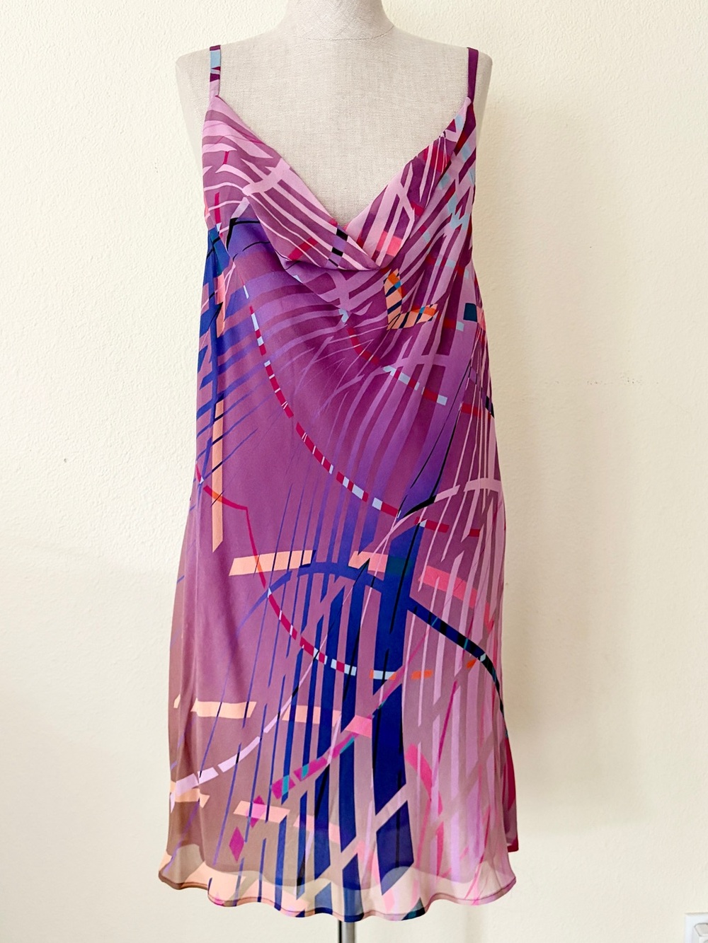 NWT Flounce L Pink Abstract Print Slip Dress Size L